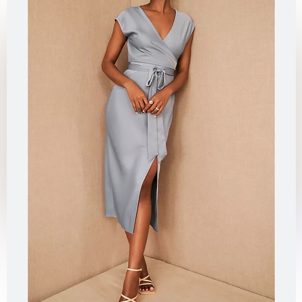ANTHROPOLOGIE x BHLDN Louisa Satin Charmeuse Dress Dusty Blue Sz 2 NWOT!